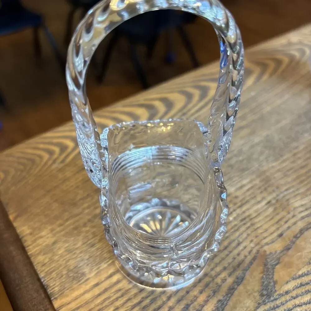 Vintage Duncan Miller Glass Basket Etched Sides 5